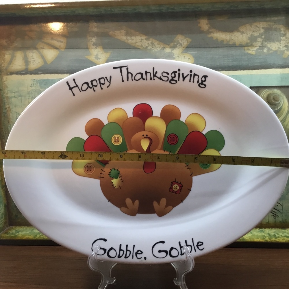 Adorable Ceramic Turkey Platter 15.5” x 11” Gobble Gobble ~ Thankgiving